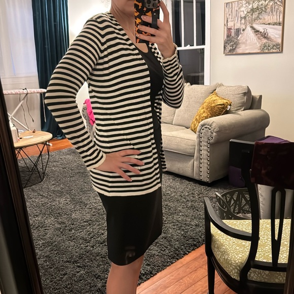 Black & White Striped Open Front Cardigan by Melrose Chic Size Large - Picture 8 of 9